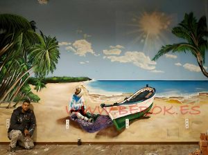 pintura mural playa arenys de mar lavanderia